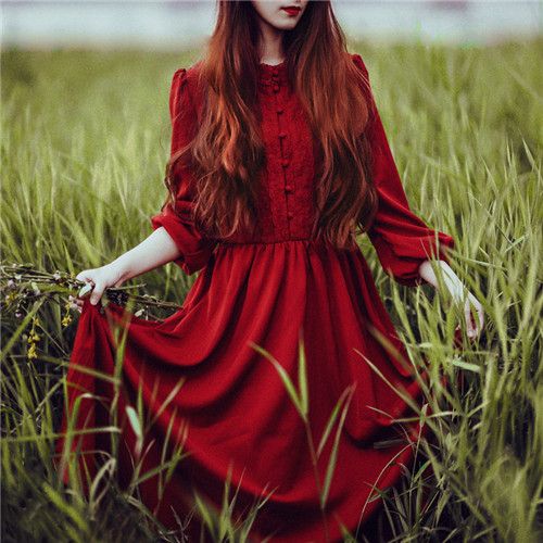 宮廷蕾絲大擺中長裙