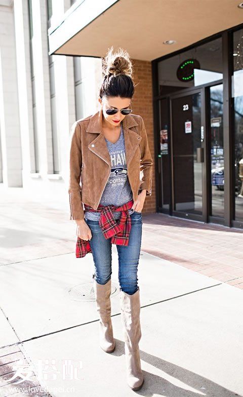 麂皮絨機(jī)車夾克搭配