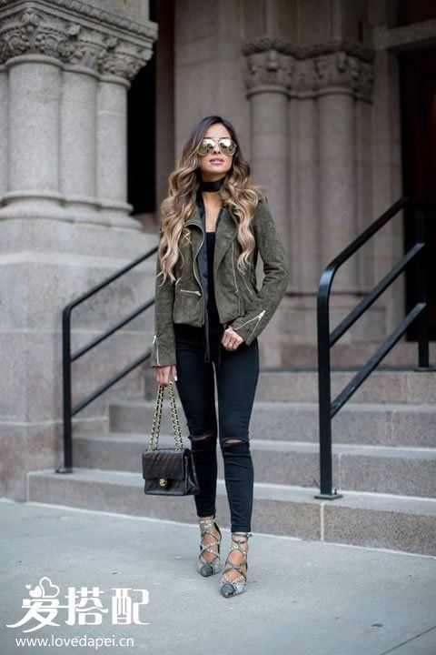 麂皮絨機(jī)車夾克搭配