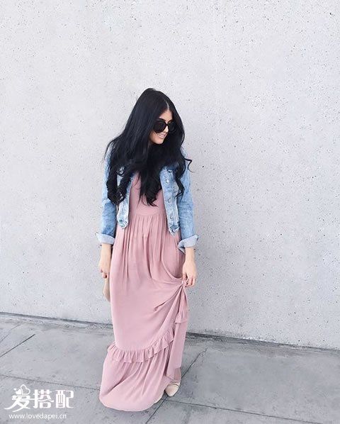 長(zhǎng)裙+牛仔夾克